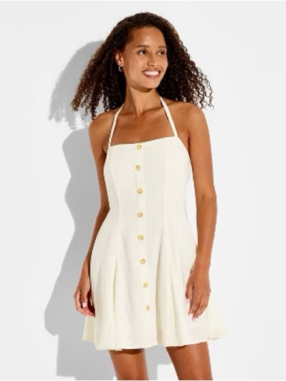 NWT Women’s Wild Fable Button-Front Halter Mini A-Line Dress Cream Sz S